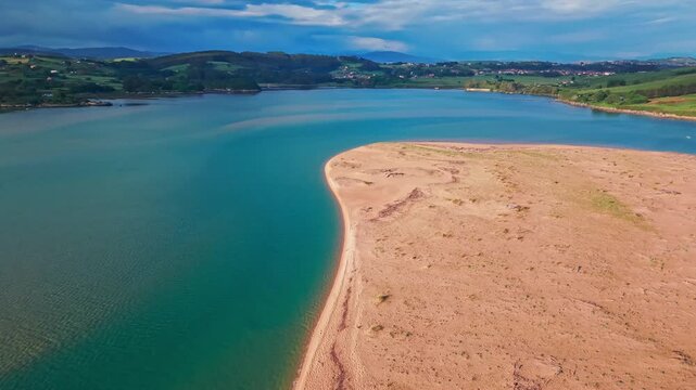 Aerial view of Liencres beach and Costa Quebrada rugged coastline in Cantabria, Spain
