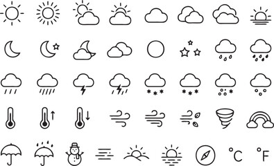 Obraz premium Set of hand drawn weather icons featuring sun clouds rain snow wind and various atmospheric conditions for your digital project