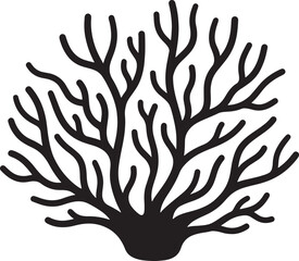 Stylized black silhouette of a branching coral formation, resembling a delicate underwater plant, marine life, nature, and abstract decorative also transparent background © PixelSaga MH2 