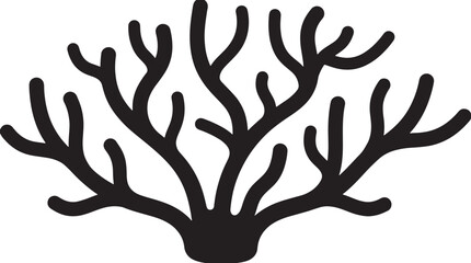 Naklejka premium Silhouette of a black coral branch with intricate, branching structures, symbolizing marine life and natural underwater formations, isolated on a white background, also transparent background