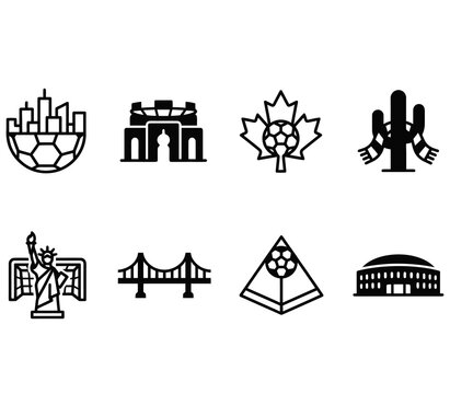 Collection of eight sport and city icons