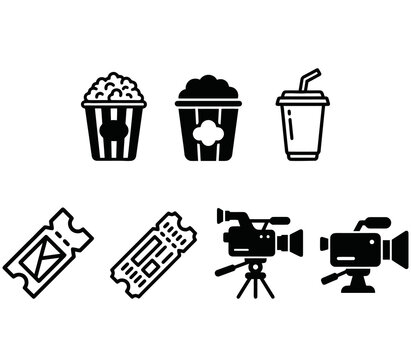 Flat icons for movie theater snacks and cameras