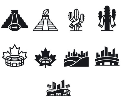 Collection of sports and cultural icons with stadiums
