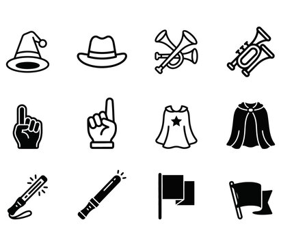 Magician and circus performance icons set