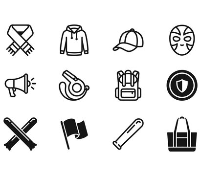 Flat icons set of sports and outdoor accessories