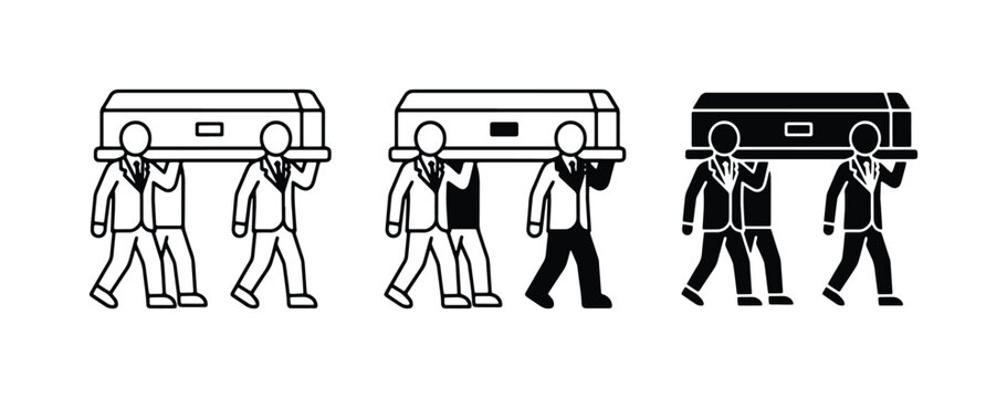 Funeral Pallbearers Carrying Coffin, Mourning Procession Icons, Grief and Loss Symbols