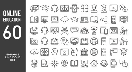 Online education icon set. Editable line icons. Vector illustration. © Minara