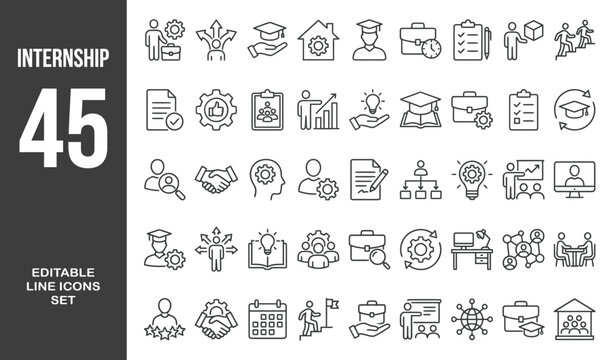 Internship icon set. Editable line icons. Vector illustration.