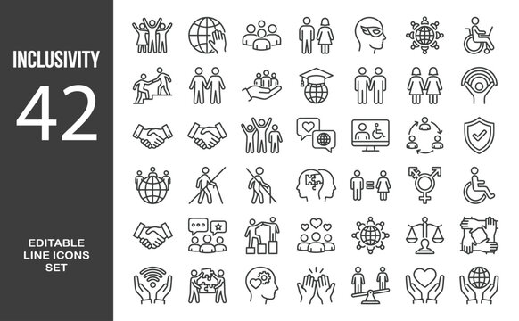 Inclusivity icon set. Editable line icons. Vector illustration.