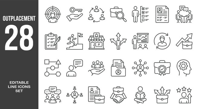 Outplacement icon set. Editable line icons. Vector illustration.