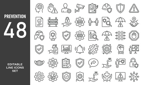 Prevention icon set. Editable line icons. Vector illustration.