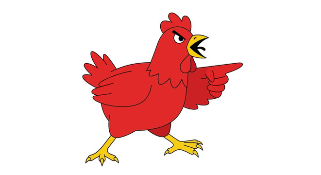 Angry Red Chicken Pointing Finger, Cartoon