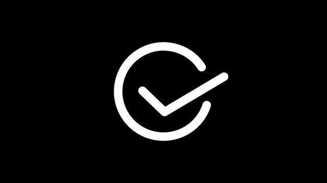White check mark on black background, checkmark animation symbol, yes approve choice, approved tick mark, verified symbol, yes icon, check mark flat style