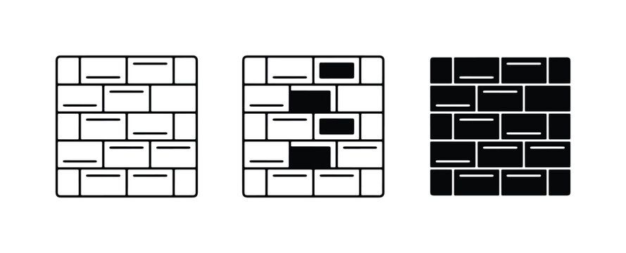 Brick Wall Icons, Textured Patterns, Construction Elements, Building Materials, Vector Graphics