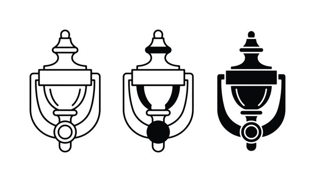 Classic Door Knockers, Ornate Entry Hardware, Vintage Architectural Accents, Black and White Vector Set
