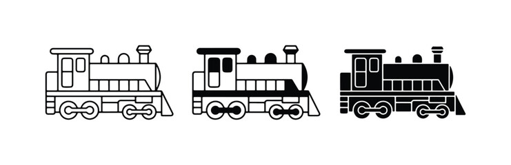 Classic Steam Locomotive Icons, Vintage Train Vector Graphics, Retro Railway Engine Illustrations © Alamgir
