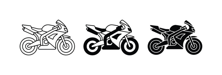Sport Motorcycle Icons, Speed Bike Vector Graphics, Racing Motorcycle Silhouettes for Transportation and Speed Themes © Alamgir