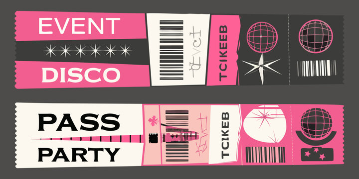 Event ticket templates with disco and party themes vector illustration