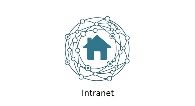 intranet icon with house symbol and network connections blue tone