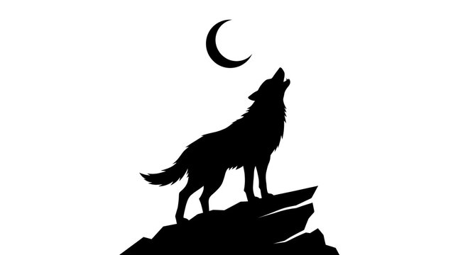 Black Wolf Howling Silhouette Vector Illustration Under Moon