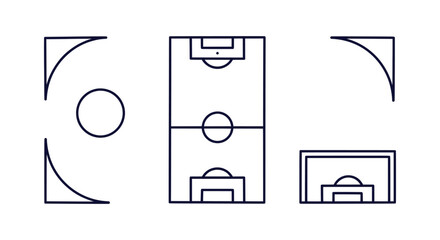Professional Soccer Field Vector Illustration Set with Goals and Pitch Layout Icons for Sports App. © Bilkis Islam