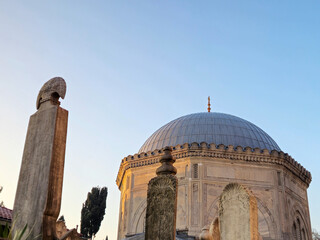 Naklejka premium Historic domed mausoleum with stone pillars
