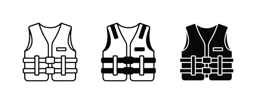 Life Vest Icons, Safety Buoyancy Aid Vector Set, Water Sport Safety Gear