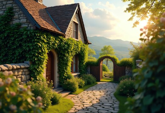 Charming Stone Cottage with Ivy Clad Facade Nestled in Majestic Countryside