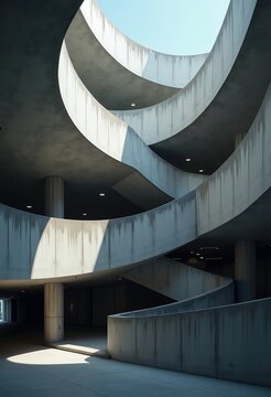 Concrete Spiral Ramp Parking Structure Brutalist Architecture Monochrome Brutalism