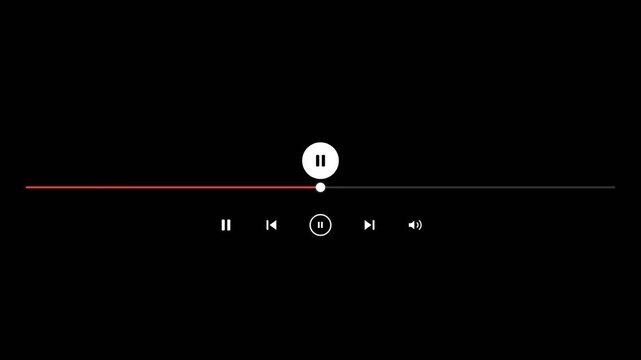 Minimalist media player progress bar with play, pause, and skip buttons on a black background