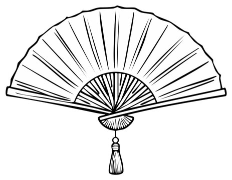 Hand Fan Oriental Design Black and White Illustration Vector Graphic Traditional Object