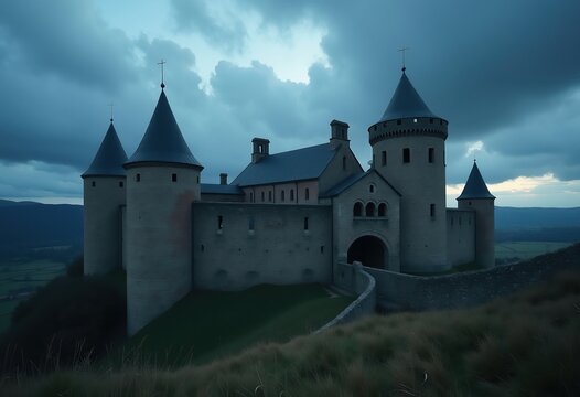 Formidable Romanesque Fortress Sturdy Walls Majestic Towers Medieval Defense