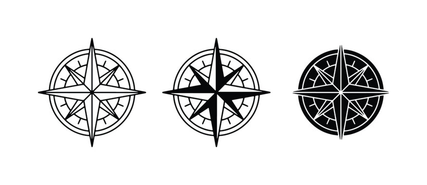 Compass Rose Icons, Nautical Navigation Symbols, Wind Rose Graphics, Marine Directional Elements