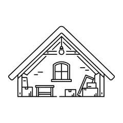 Attic storage room interior vector line icon featuring boxes and household items for organization and moving services © Mahbub stock 