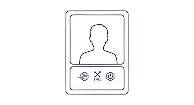 User Profile Card Icon with Skill and Status Indicators Line Art Illustration for Digital Interface