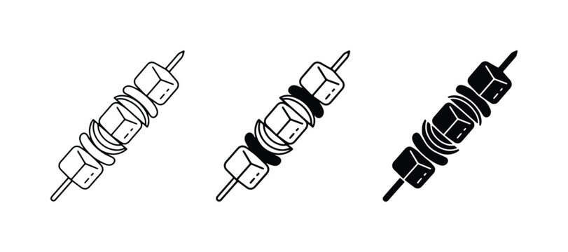 Kebab Skewers, Food Icons, Barbecue Meat and Vegetable Skewers, Simple Vector Graphics