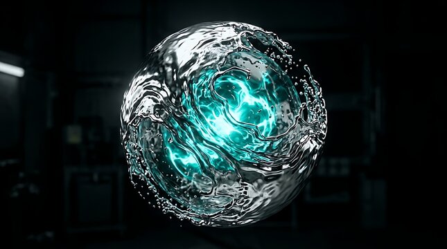 Glowing energy orb with swirling liquid and light effects swirling abstract technology futuristic