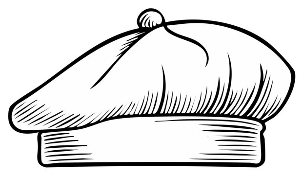 Simple Graphic Illustration of a Beret Hat with a Pompom on Top