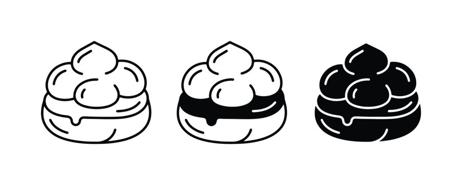Cream Puff Icons: Line Art, Filled, and Solid Styles for Pastry Design