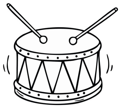 Cartoon drum with two drumsticks making music and rhythm