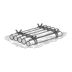 Hand drawn style vector illustration of rustic wooden log raft floating on water for outdoor adventure and travel design themes © Mahbub stock 