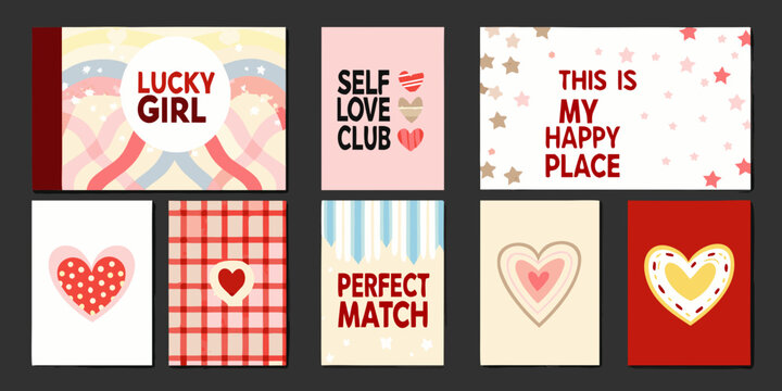 illustrated cards collection with romantic themes and pastel colors