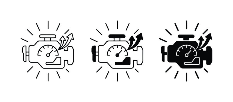 Check Engine Light Icons, Car Warning Symbols, Automotive Diagnostics, Vector Graphics