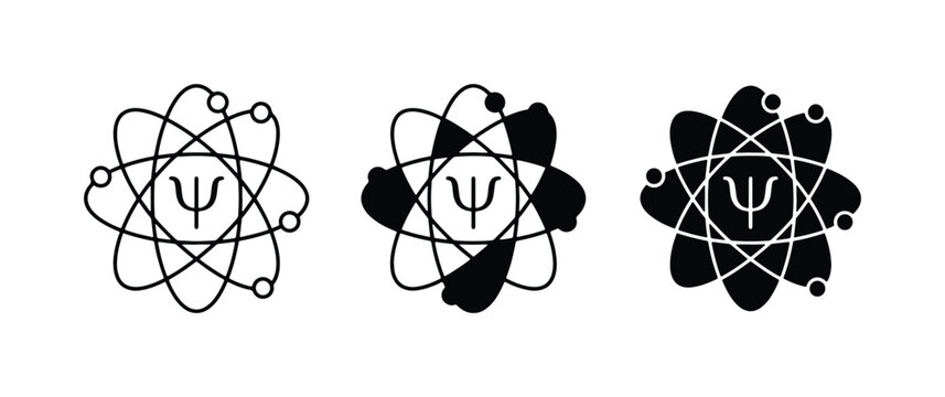 Psychology psi symbol atom icons, set of 3 neuropsychology vector logos, mental health science