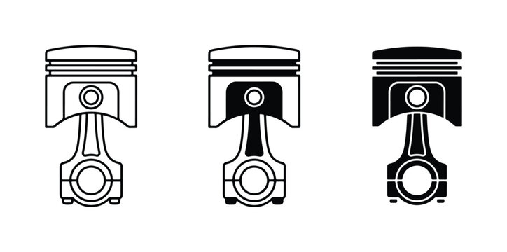 Piston Engine Components, Mechanical Parts, Automotive Industry Icons, Vector Set