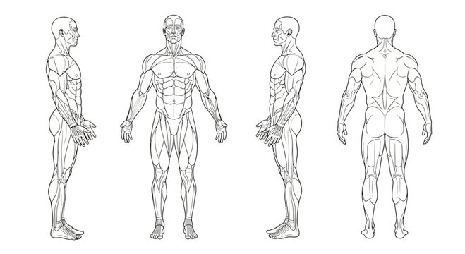 Four male body outline illustrations in different poses