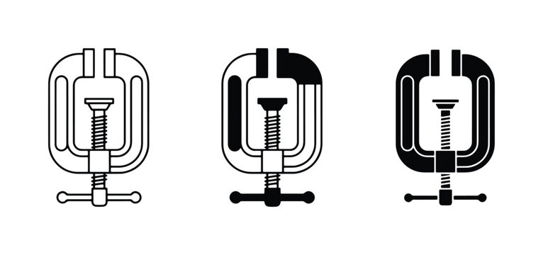 G Clamp Icons, C Clamp Vector Set, Metal Tool Graphics, Industrial Equipment