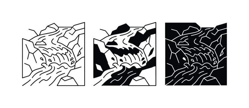 River Flow Vector Art, Mountain Stream Icons, Nature Landscape Graphics, Water Movement Illustrations