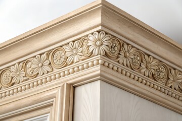 Obraz premium Elegant light wood furniture detail with decorative floral carvings.