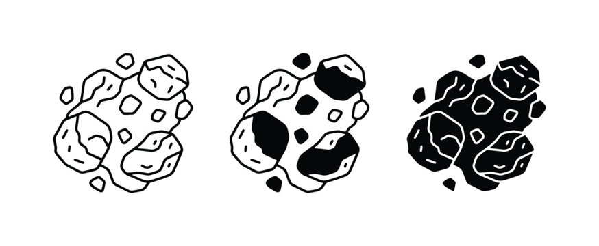 Asteroid Icons, Space Rocks, Celestial Bodies, Cosmic Elements, Vector Set